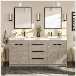 Lugano 60 in. W x 19 in. D x 36 in. H Double Bath Cement Gray Vanity with White Acrylic Top with White Integrated Sinks
