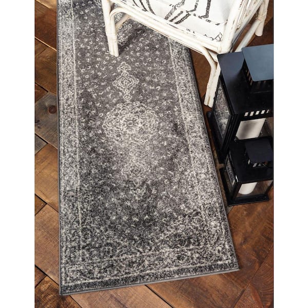 Bromley Collection Area Rug - Midnight (2 ft.  x 6 ft. 7 in. Runner Dark Gray/Gray)