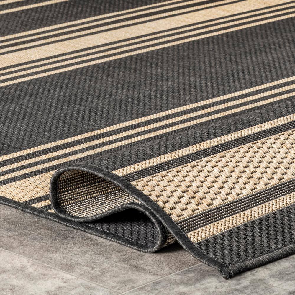 Charcoal and Tan Striped Indoor/Outdoor Synthetic Rug