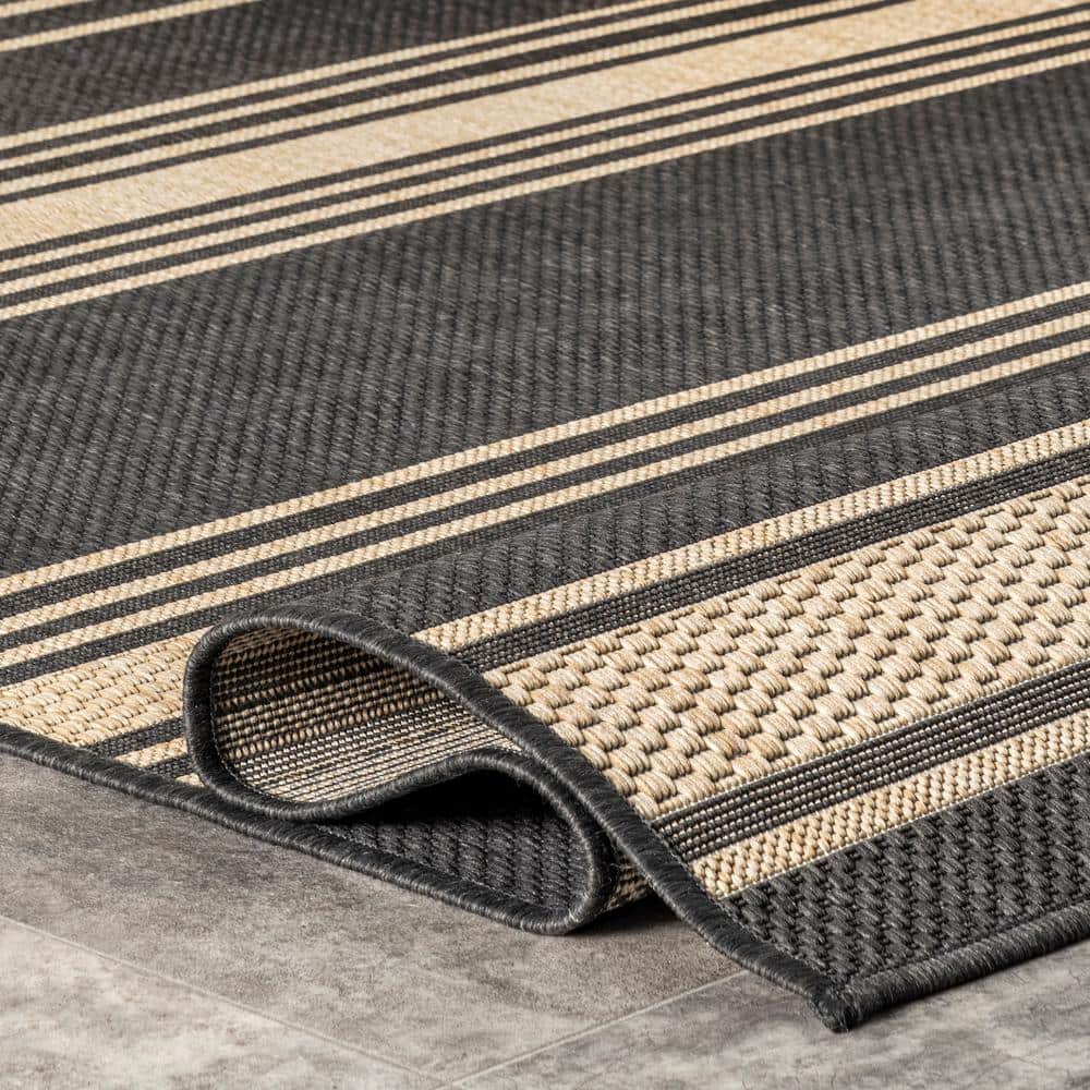 Gray and Beige Striped Synthetic 8' x 10' Area Rug