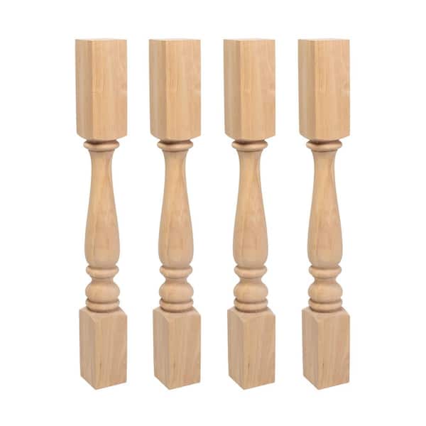 35.25 in. x 3.75 in. Unfinished Solid North American Hardwood Plain Full Round Kitchen Island Leg (4-Pack)