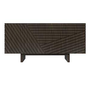 Dark Brown MDF 4-Door 63 in. Wood Modern Grain Buffet Sideboard For Living Room, Foyer and Kitchen-Dining Room