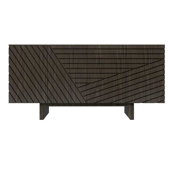Dark Brown MDF 4-Door 63 in. Wood Modern Grain Buffet Sideboard For Living Room, Foyer and Kitchen-Dining Room