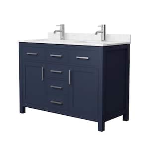 Beckett 48 in. W x 22 in. D x 35 in. H Double Sink Bathroom Vanity in Dark Blue with Carrara Cultured Marble Top
