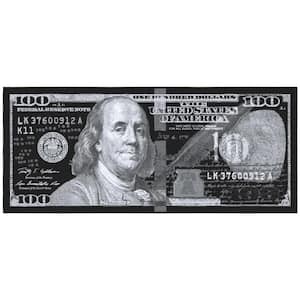 Riches 100 Dollar Bill Collection Non-Slip Rubberback Money 22x53 Money Rug, 22 in. x 53 in., Black