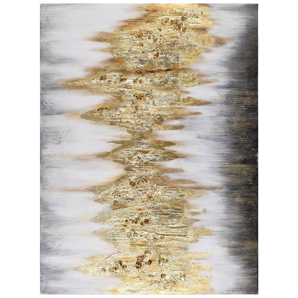 Gold and Silver Textured Abstract Hand-Painted Canvas Wall Art