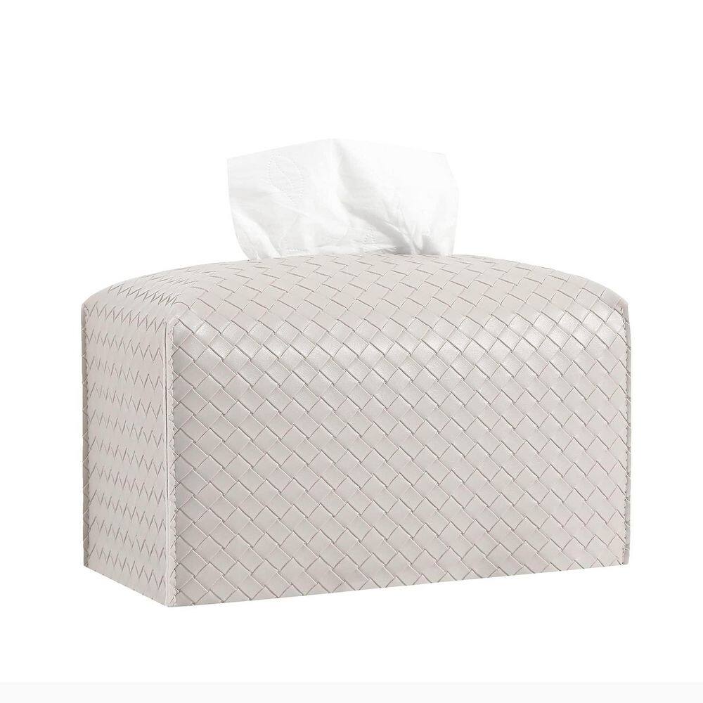 Rectangle PU Leather Tissue Box Cover in Griege, Facial Paper Organizer Dispenser for Bathroom, Tabletop, Car price history on PriceWatchPro