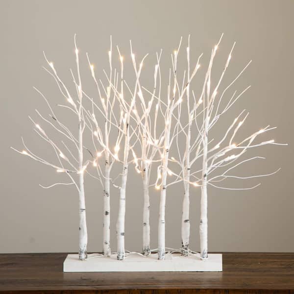 2 ft. Pre-Lit Artificial White Birch Centerpiece with 84-LED Lights