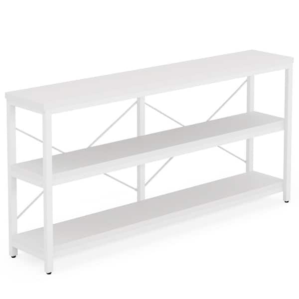 BYBLIGHT Turrella 55.12 in. White Rectangle MDF Console Table, Industrial Sofa Table, 3 Tiers TV Stand with Storage Shelves