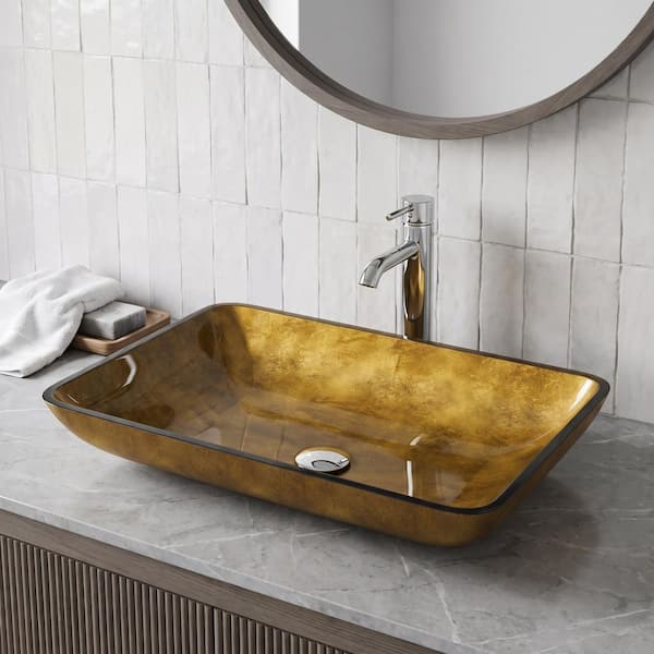 VIGO Donatello Gold Glass 22 in. L x 14 in. W x 5 in. H