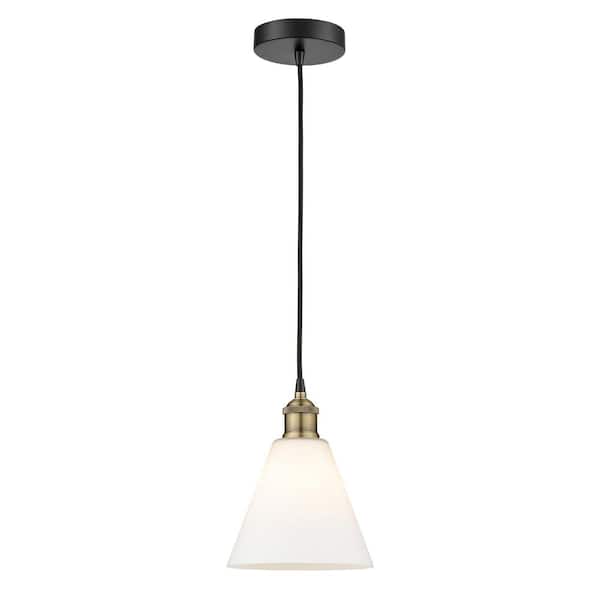 Berkshire 100-Watt 1-Light Black Antique Brass Standard Mini Pendant Light with Painted Glass Shade, No Bulbs Included