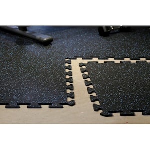 Black with Blue Speck 24 in. x 24 in. Finished Corner Recycled Rubber Floor Tile (16 sq. ft./ case)