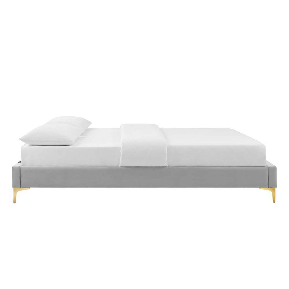 Sutton Full Performance Velvet Light Gray Bed Frame with Gold Legs