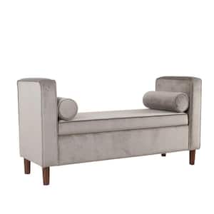 52 in. Gray Backless Bedroom Bench with Lift Top Storage and Two Bolster Pillows
