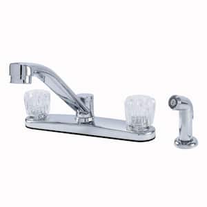 Dual Acrylic Handle Traditional Spout Kitchen Faucet with Optional Side Sprayer in Chrome