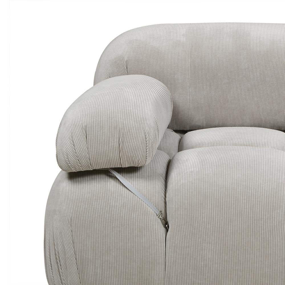 Pebble Gray Tufted Modular 3-Piece Sofa with Round Arms