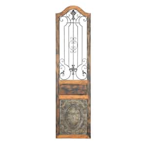 Wood Brown Distressed Door Inspired Ornamental Scroll Wall Decor with Metal Wire Details