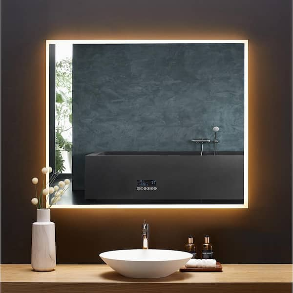 Ancerre Designs Immersion 48 in. W x 40 in. H Rectangular LED Light Frameless Anti-Fog and Bluetooth Bathroom Wall Mounted Vanity Mirror