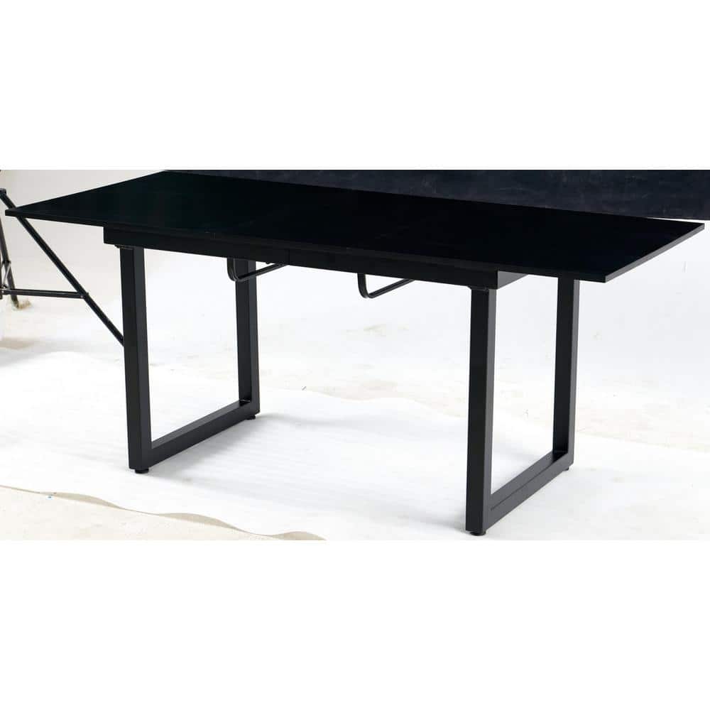 Black MDF Metal Square Extendable Outdoor Dining Table, Modern Space Saving