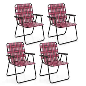 4-Pieces Red Metal Folding Beach Chair