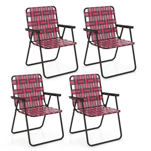 Costway 4-Pieces Red Metal Folding Beach Chair