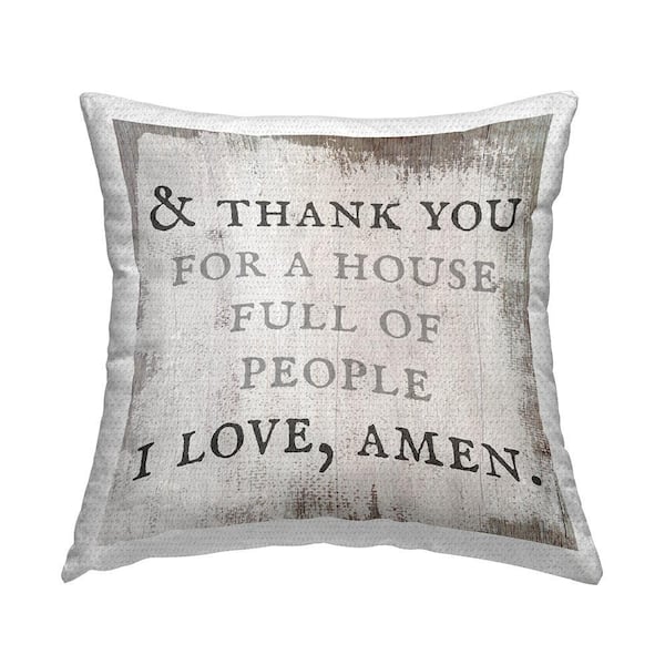 House Full Of People Amen Phrase Rustic Family Printed Pillow Brown Square Outdoor Throw Pillow