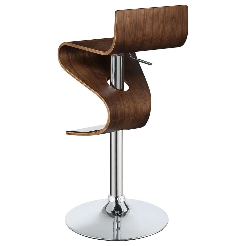Covina Contemporary Swivel Adjustable Bar Stool in Walnut and Chrome