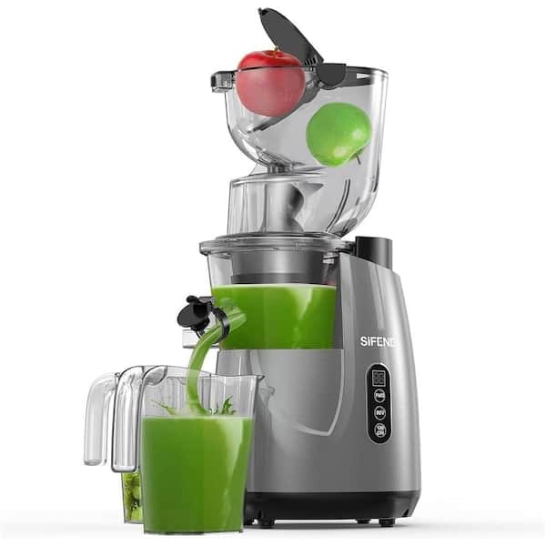 SIFENE Whole Fruit Cold Press Juicer Machine, Slow Masticating Juicer Extra Large Feed Chute Fit Whole Fruits & Vegetables,Gray
