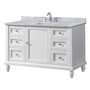 Classic 48 in. W x 23 in. D x 32.5 in. H Single Sink Bath Vanity in White with White Carrara Marble Top
