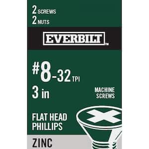 #8-32 x 3 in. Phillips Flat Head Zinc Plated Machine Screw (2-Pack)