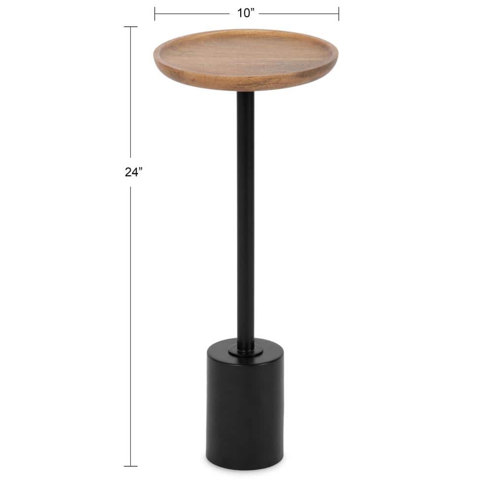 Xyler Round Natural Brown Wood and Black Metal Drink Table