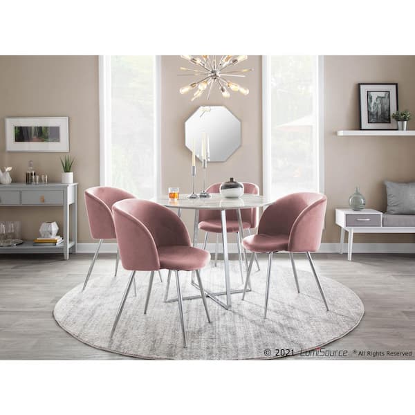 Lumisource Fran Pink Velvet and Chrome Dining Side Chair Set of 2