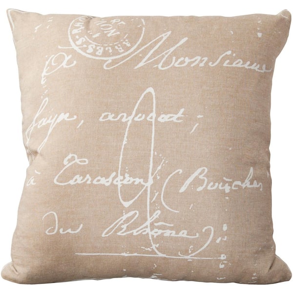 Assignat Cream Print 18 in. x 18 in. Down-Filled Throw Pillow