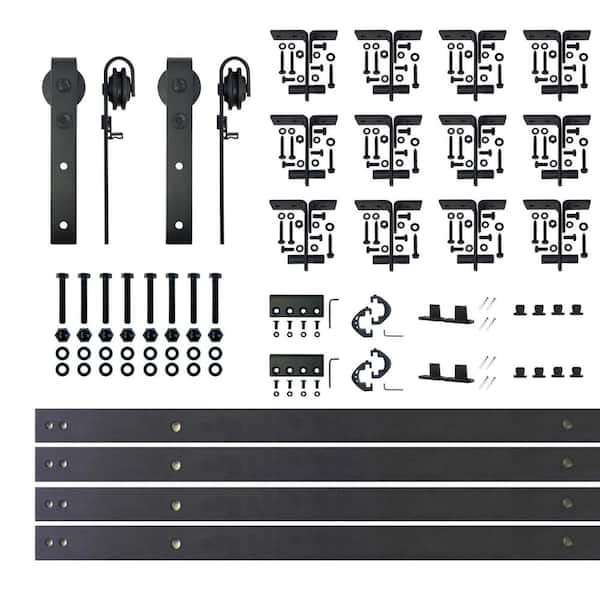 HOMACER 15 ft./180 in. Black Rustic Ceiling Mount Double Track Bypass Sliding Barn Door Track and Hardware Kit for Double Doors