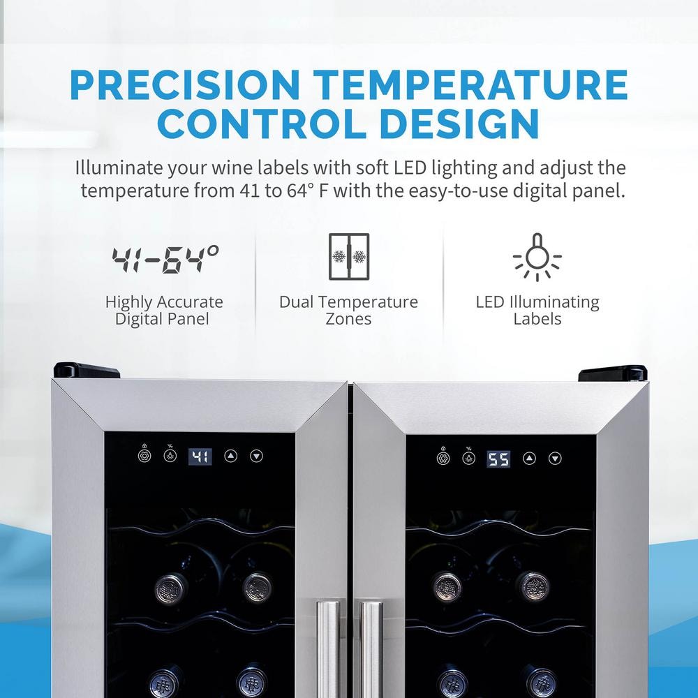 Newair 24-Bottle Stainless Steel Dual Zone Wine Fridge