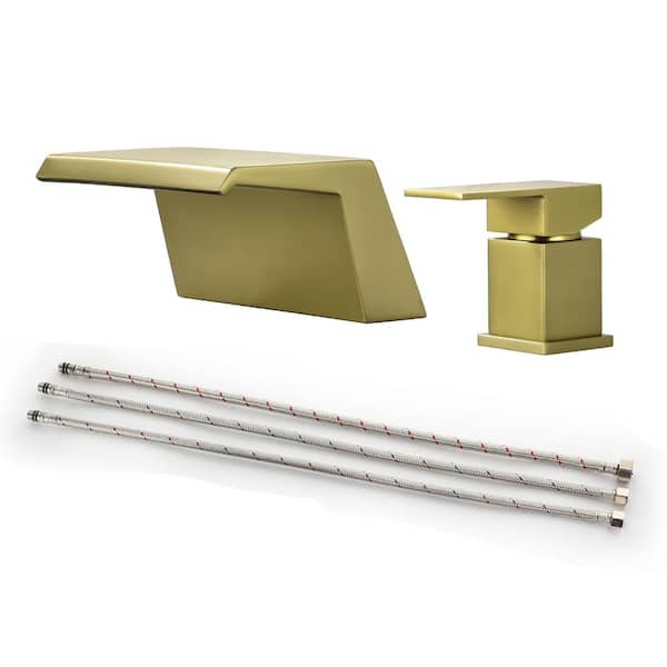 Fapully Single-Handle Deck Mount Roman Tub Faucet, Wide WaterFall Shower Faucet with Easy to Install in Brushed Gold