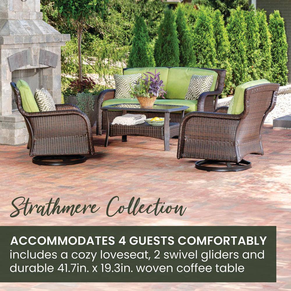 Strathmere 4-Piece Brown Wicker Outdoor Conversation Set with Green Cushions