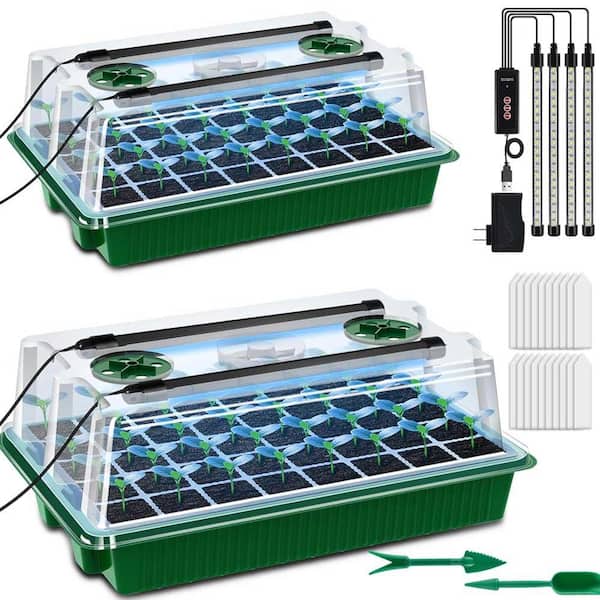 5-Piece Seed Germination Tray with Light and Smart Timers 60 Cells Mini Greenhouse Indoor Planting Starter Kit