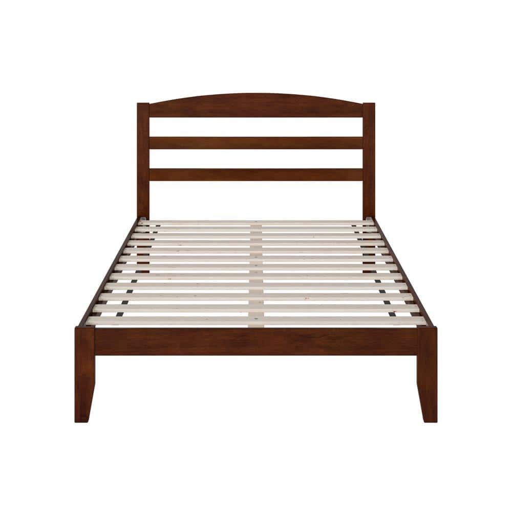 Mission-Style Full Platform Bed with Walnut Finish and Slatted Headboard