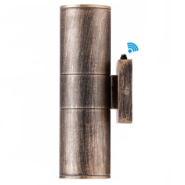 HKMGT Integrated LED Bronze Dusk to Dawn Outdoor Hardwired Cylinder Wall Lantern Sconce with Up Down Lights (1-Pack)