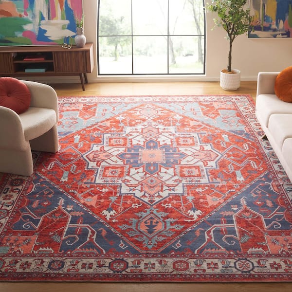 Serapi 9 ft. x 12 ft. Rust/Blue Tribal Serapi Medallion Area Rug