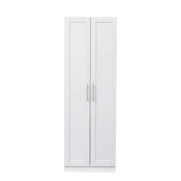 sumyeg 23.62 in. x 16.93 in. x 70.87 in. Wood White Armoires Wardrobe Kitchen Cabinet with 2-Doors and 4-Storage Spaces