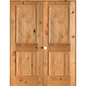 56 in. x 80 in. Rustic Knotty Alder 2-Panel Right-Handed Clear Stain Wood Double Prehung Interior Door with Square-Top
