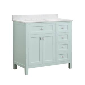 Juniper 36 in. W x 21 in. D x 34-1/2 in. H Bath Vanity in Mint Julep with Engineered Stone Top and Ceramic Basin