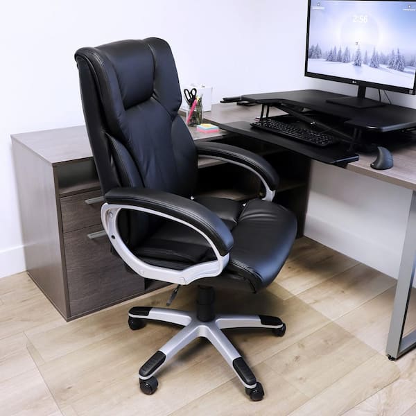 Elama High Back Faux Leather Adjustable Height Office Chair in Black and Gray Base