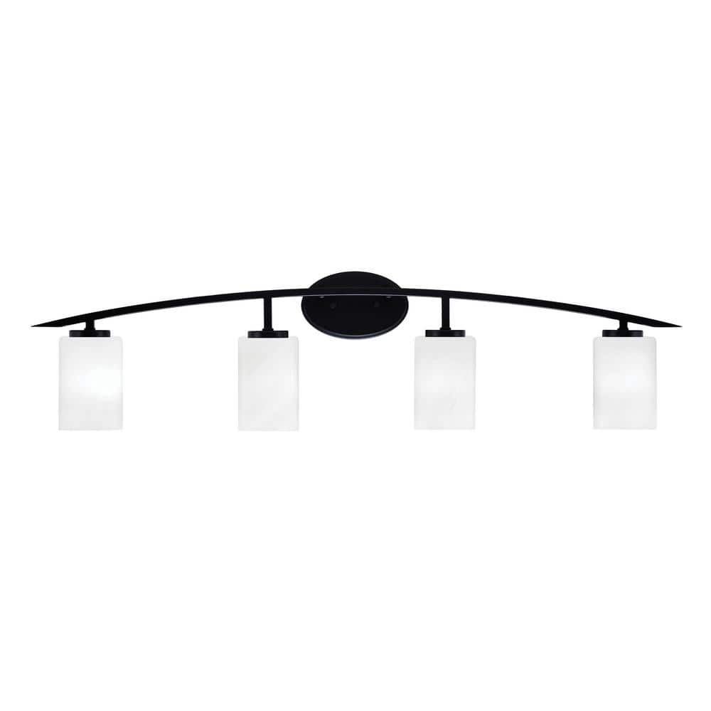 Siena 40 in. 4-Light Matte Black Vanity-Light with 4 in. White Marble Glass