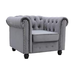 Grey Velvet Chesterfield Chair for Living Room