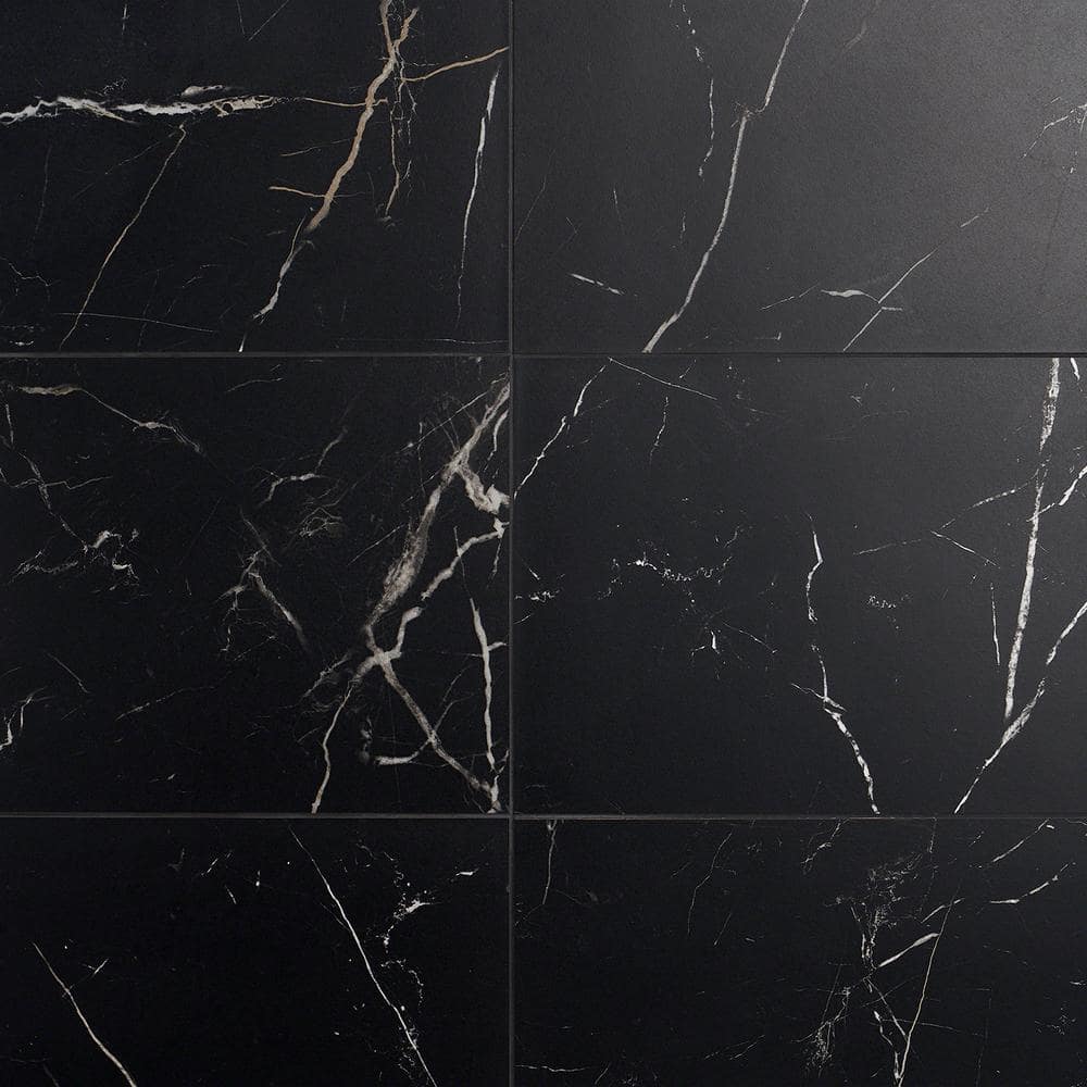 Grace Matte Black 12" x 24" Porcelain Marble-Look Tile