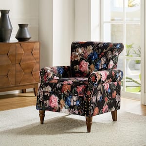 Auria Contemporary Black Polyester Arm Chair with Nailhead Trim and Turned Legs