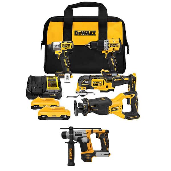 20V Max Lithium-Ion Cordless 4-Tool Combo Kit and 5/8 in. SDS Plus Hammer Drill with (2) 4 Ah Batteries and Charger